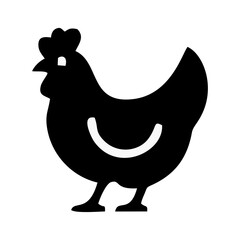 Simple Black Silhouette Illustration of a Chicken Hen on a White Background