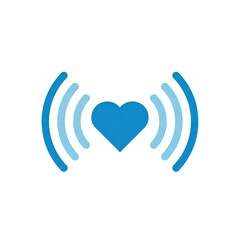 Blue Heart Icon with Radiating Signal Waves on White Background