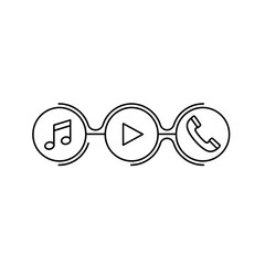 Black Line Music Play Phone Icon Set on White Background