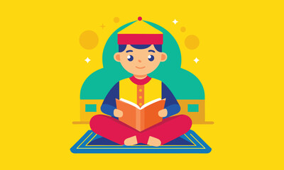 Boy Reading with Yellow Background