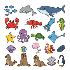 Vector illustration set of cartoon animals on transparant background