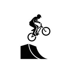 Bicyclist Performing Jump Trick on Ramp Silhouette Icon in Minimalist Style