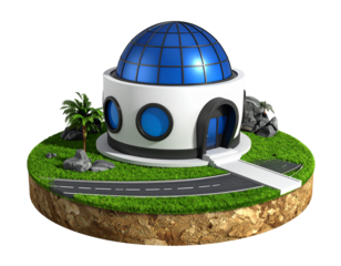 3D model of a futuristic home on an island