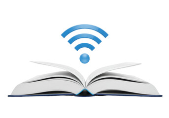 Isolated Open Book with Wi-Fi Symbol for Online Education and Digital Learning Concept