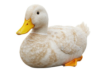 Isolated Duck with Water Droplets on Feathers, Yellow Beak and Feet, Bird Portrait