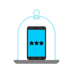 Smartphone protected under glass dome, symbolizing data privacy, gadget security, shielding devices from threats, and modern digital protection concept.