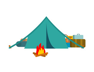 camping tent with campfire. Symbol of adventure, outdoor life, hiking, and summer tourism. Perfect for travel, camping gear, and nature projects.