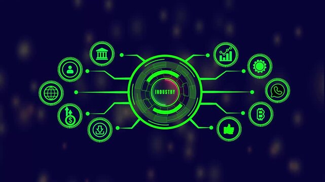 Industry manufacturing internet technology concept. a futuristic holographic advanced HUD circle platform Business on animated.4k Animation video.
