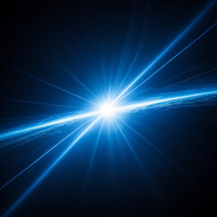 blue light flare - flash light streak ray - large light flare behind the planet