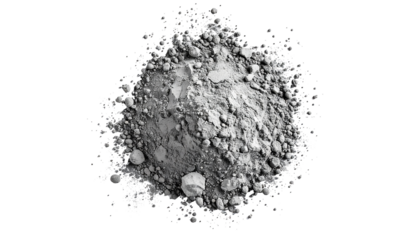 A high-angle close-up view of a pile of grey, granular material