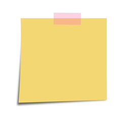 Pink sticky note paper with shadow and tape on white background