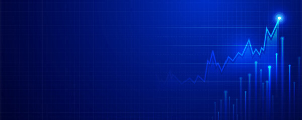 Glowing financial stock market chart on a blue background