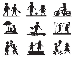 Kids Activities silhouette icon vector illustration solid black fun childrens games set