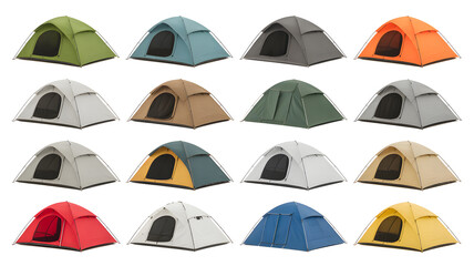 Colorful camping tents ready for outdoor adventures and family getaways, ideal for travel blogs, camping gear promotions, and outdoor lifestyle content