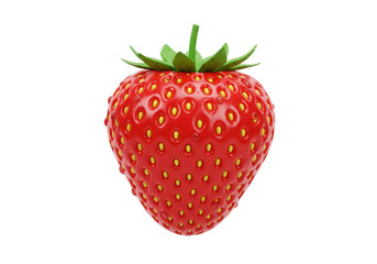 Isolated strawberry fruit, sweet berry with seeds and green stem on light background