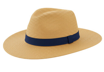 Isolated straw hat with navy band for summertime sun protection and vacation travels