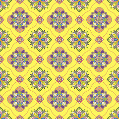 Seamless mosaic floral pattern with under yellow background