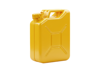 Isolated jerrycan, yellow fuel container with handle, canister for gasoline and diesel