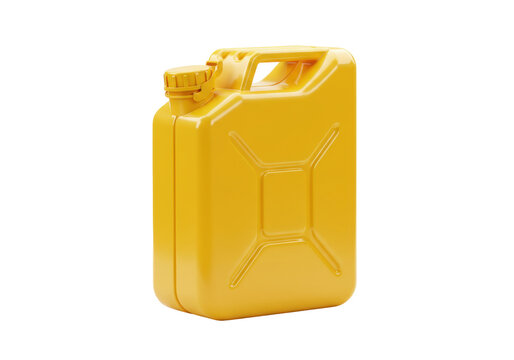 Isolated jerrycan, yellow fuel container with handle, canister for gasoline and diesel