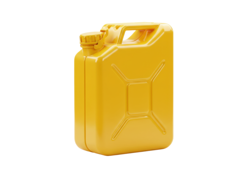 Isolated jerrycan, yellow fuel container with handle, canister for gasoline and diesel