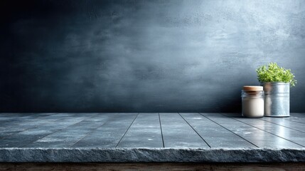 Dark Moody Still Life with Textured Background Plant and Tabletop