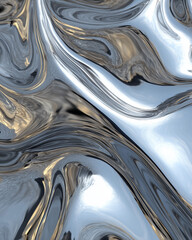 Liquid Silver Chrome Texture with Flowing Reflections and Organic Metallic Patterns