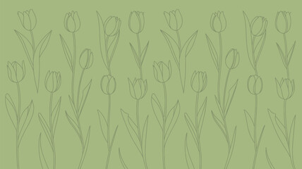 Elegant green floral pattern with tulip outlines for a fresh and calming design, perfect for spring projects and nature inspired themes or backgrounds