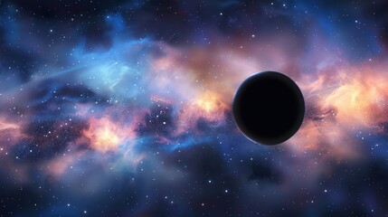 Black star in deep space planet universe galaxy light fantasy interstellar.