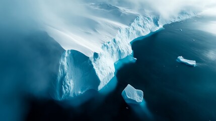 Melting icebergs climate change impact antarctic region aerial photography frozen environment high-altitude perspective environmental awareness