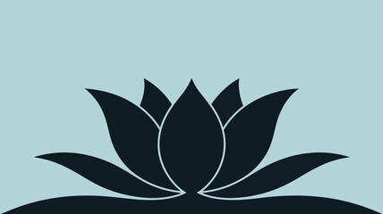 Fototapeta premium Serene dark blue lotus flower silhouette gracefully unfolds against a calming pale blue background, perfect for wellness and spa branding