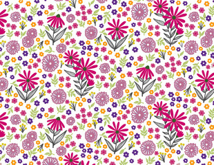 Seamless pattern with pink and red flowers with white background