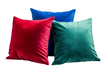 Soft luxury pillow featuring emerald green and sapphire blue tones isolated on transparent background