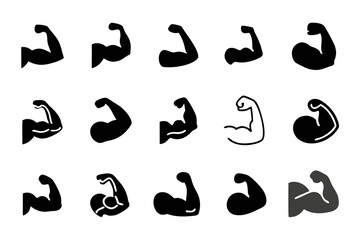 Muscle arm icons featuring strength, power, and fitness