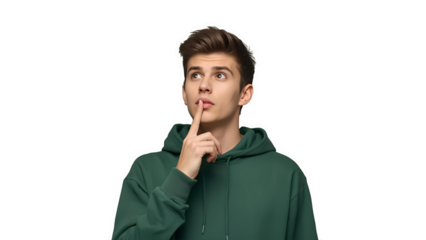 Young man tilts his head, puzzled but intrigued.