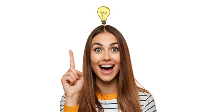 Woman tilts her head and gestures, friendly and upbeat.