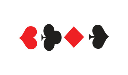 Four playing card suits hearts clubs diamonds spades on white background