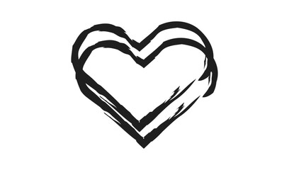 Hand drawn black ink heart symbol with brush strokes on white background