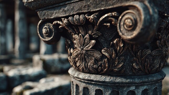 Fototapeta Ornate architectural detail of a column capital with floral motifs