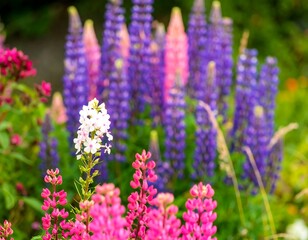 Obraz premium Vibrant lupine blossoms in a garden