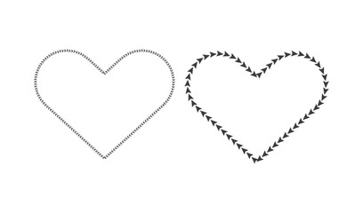 Two outline hearts one simple one decorated with small arrows