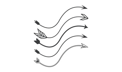 Hand drawn wavy arrows with feathered and leafy tips