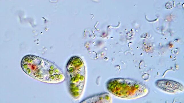 Microorganism in pond water life under microscopy 