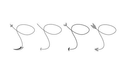 Four abstract line drawings of stick figures in motion with arrows
