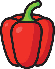 Red Bell Pepper with bold black outlines Cartoon Vector Illustration