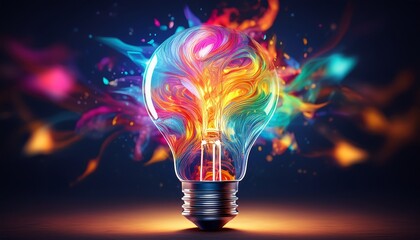 bright idea and creative thinking a colorful glowing lightbulb visualization of brainstorming generative ai