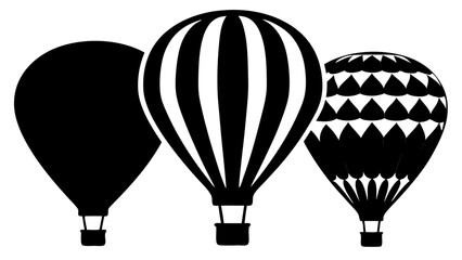 Obraz premium Three stylized hot air balloons ascend in a dynamic composition, symbolizing adventure and travel.
