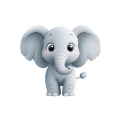 Fototapeta premium Adorable cartoon elephant with big ears on white background