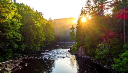 Scenic river valley at sunrise