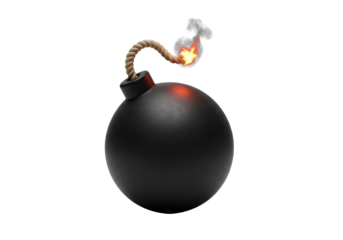 Isolated cartoon bomb with burning wick and smoke for destruction or explosion concept