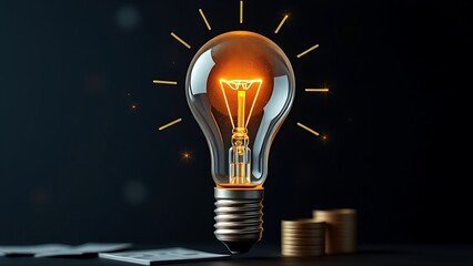 Illuminated lightbulb with financial elements, business innovation concept.
